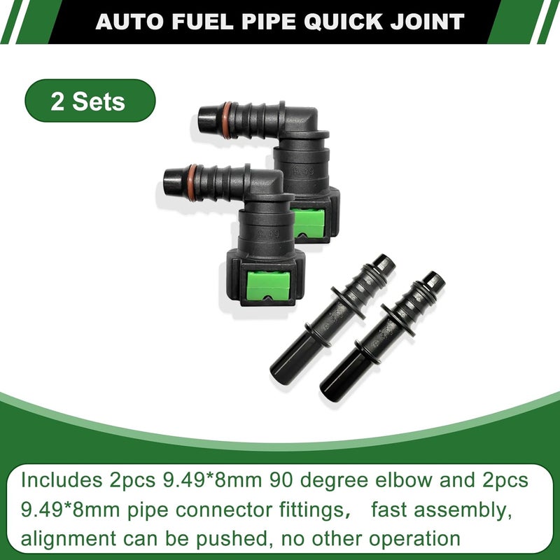 Japtend Fuel Line Quick Connect Fittings, 2 Sets Fuel Line Hose Quick Release Connect Fittings Include 90 Degree Elbow Pipe Connector SAE 9.49mm to ID 8mm - Image 5